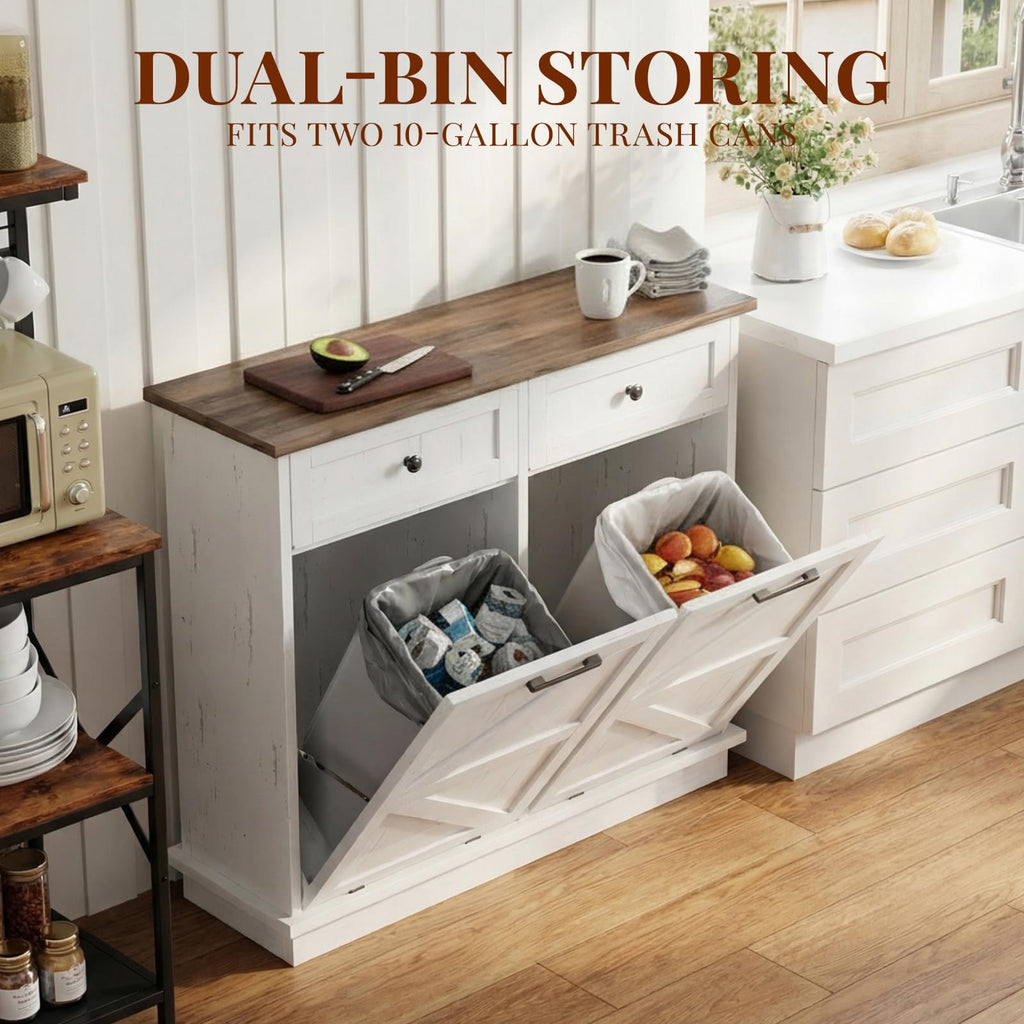 White 20 Gallon Tilt Out Trash Can Cabinet A742