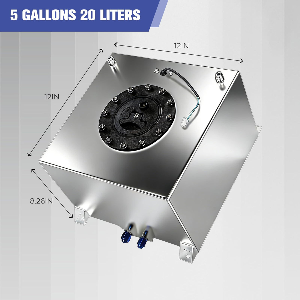 5 Gallon Polished Aluminum Fuel Cell with Cap Level Sender 6AN 12FT Fuel Line Kit A265
