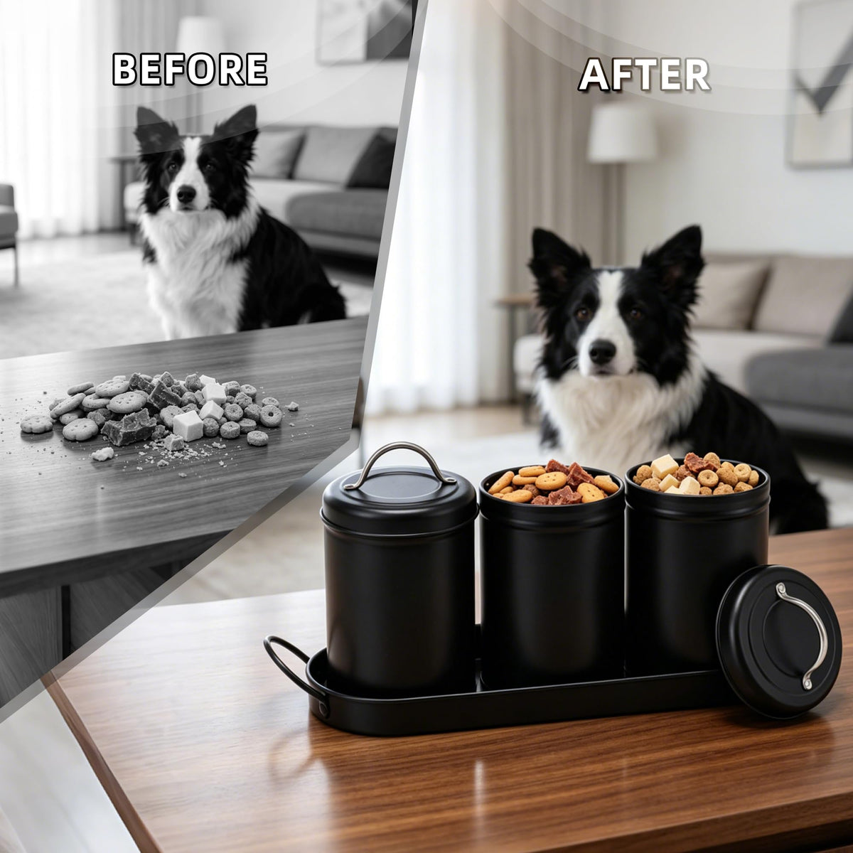 Airtight Dog Treat Container Set with Lid and Tray R35385