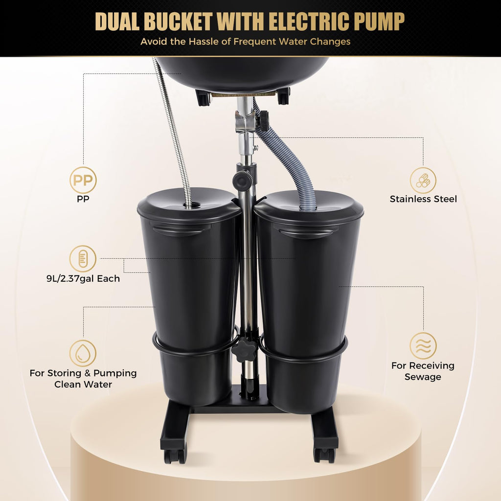 Portable Height & Angle Adjustable Shampoo Bowl with Electric Pump & 2 Bucket Y5549