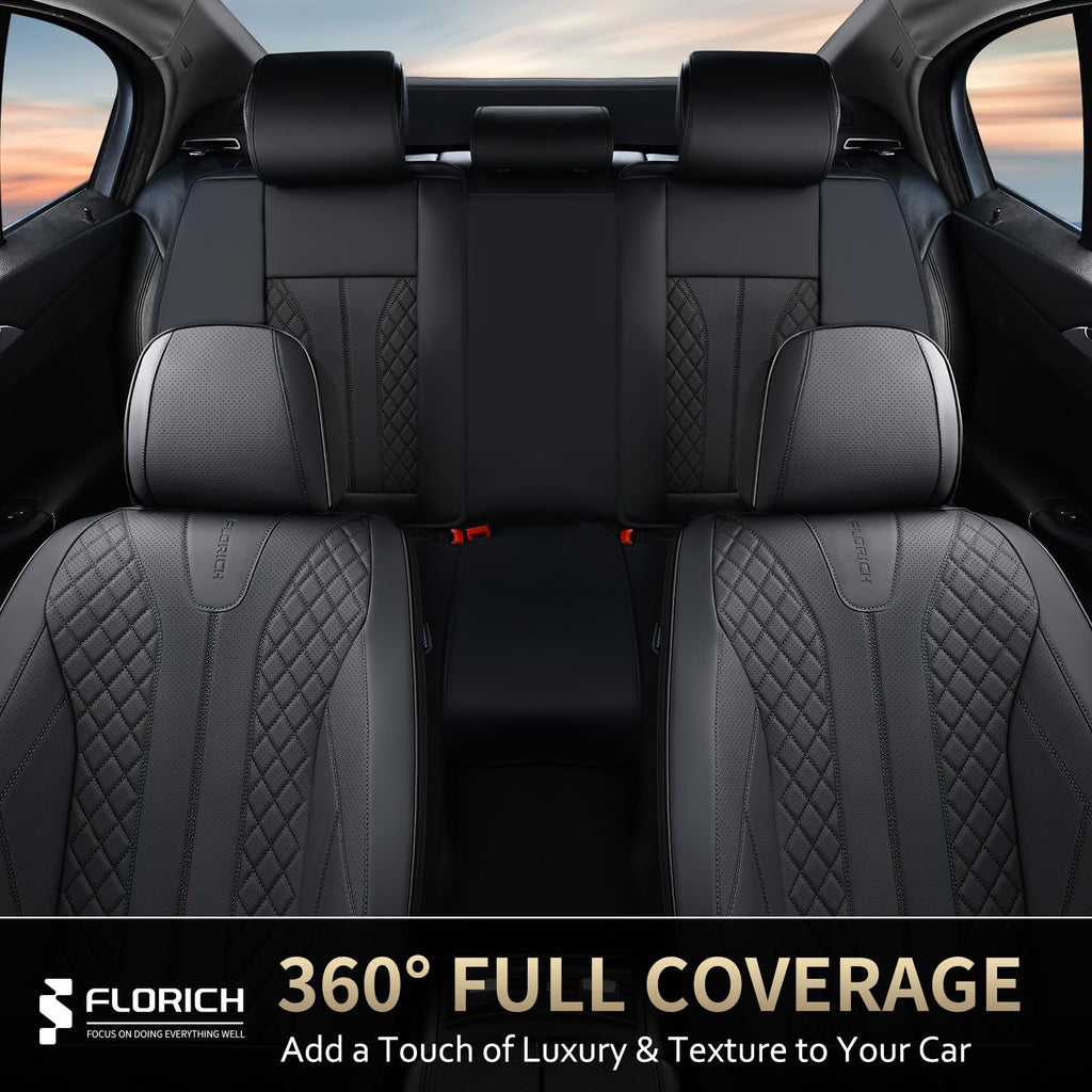 Black Leather Full Set Waterproof Car Seat Covers S1736