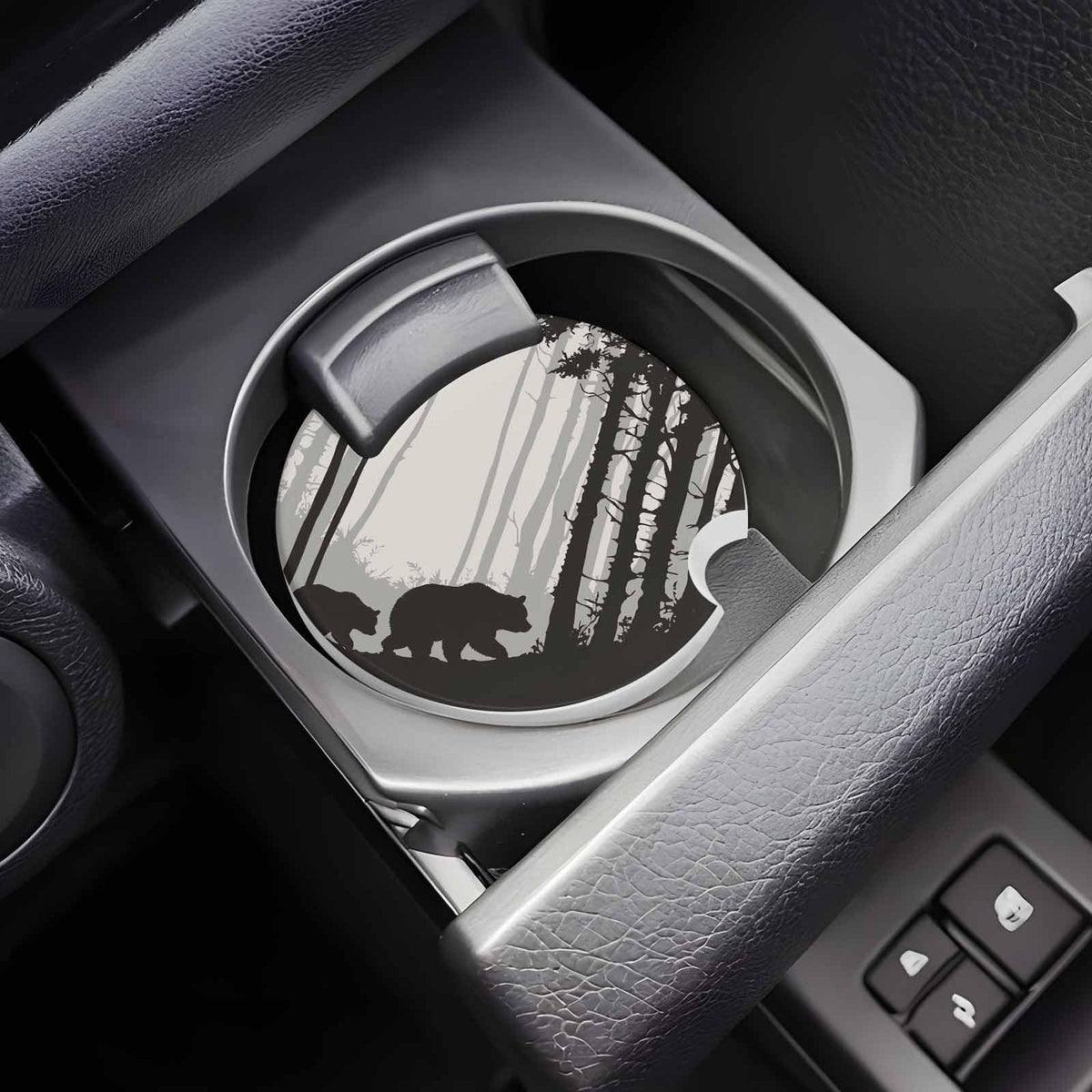 Black Gray Ceramic Car Cup Holder Coasters 2 Pack R746640