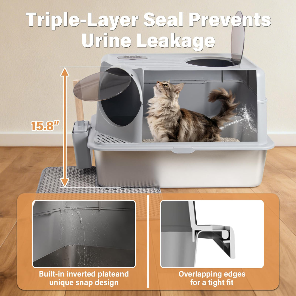 XL Stainless Steel Enclosed Cat Litter Box with Lid O623602