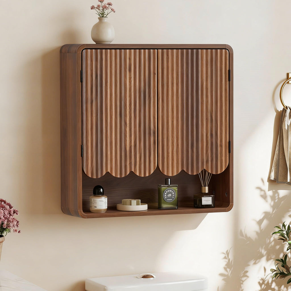 Walnut Fluted Bathroom Wall Cabinet N703