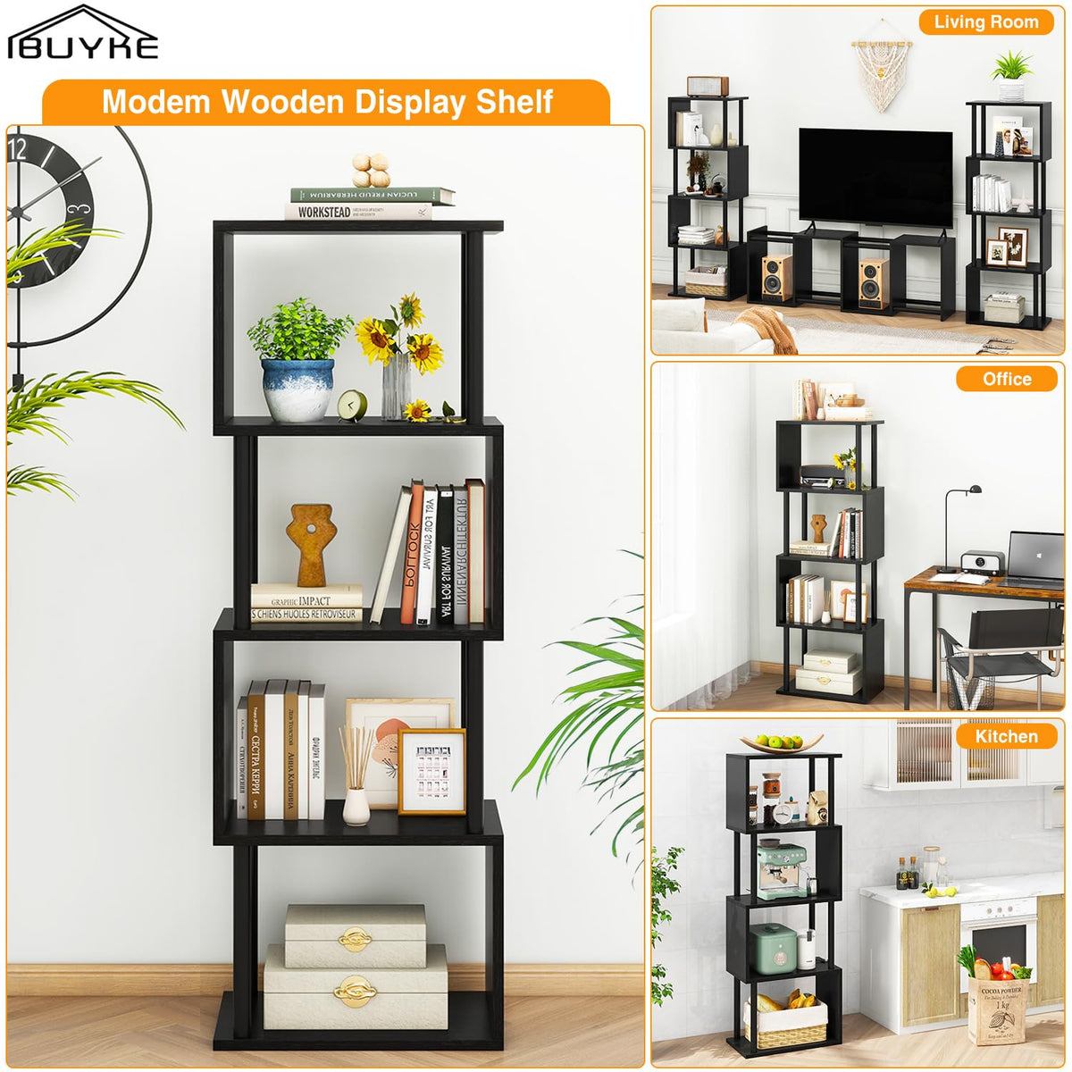 5-Tier Black Bookshelf A3916