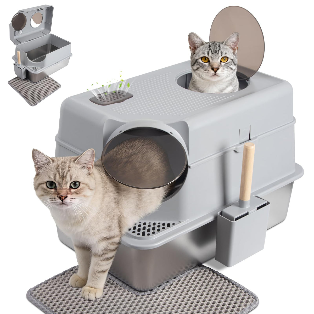 XL Stainless Steel Enclosed Cat Litter Box with Lid O623602