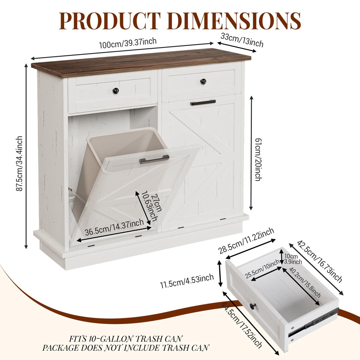 White 20 Gallon Tilt Out Trash Can Cabinet A742