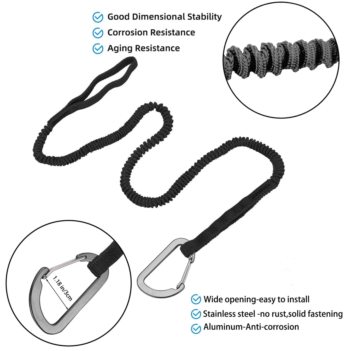 Kayak Paddle Leash 3-7 ft Stretchable Strap Lanyard O782