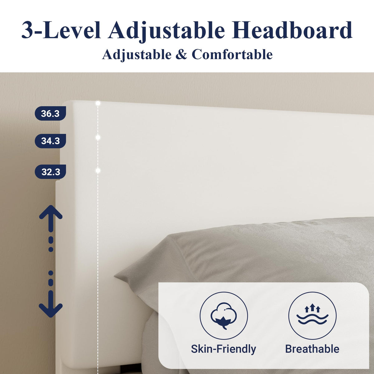 Queen Size Upholstered Bed Frame with Adjustable Headboard O251198