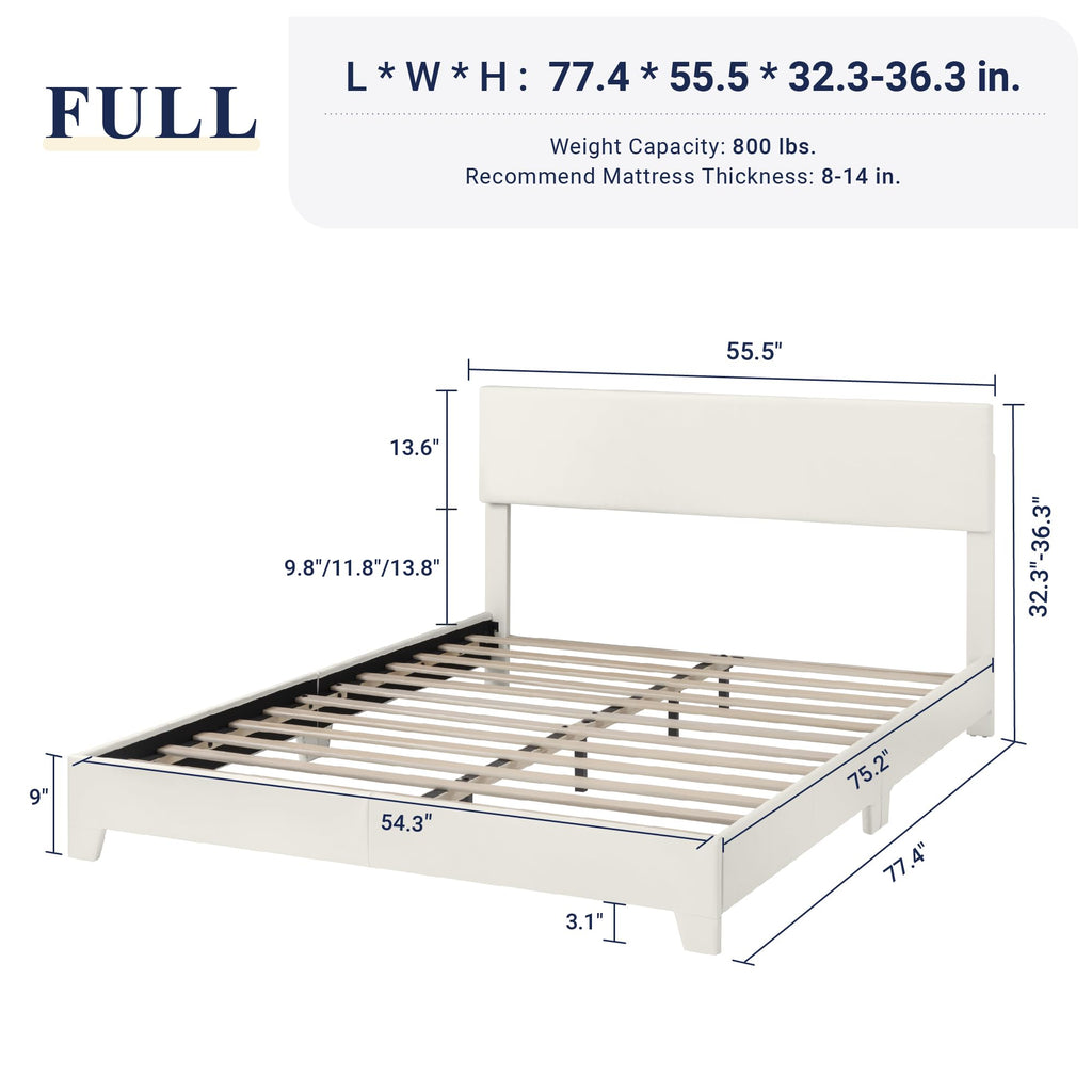 Queen Size Upholstered Bed Frame with Adjustable Headboard O251198