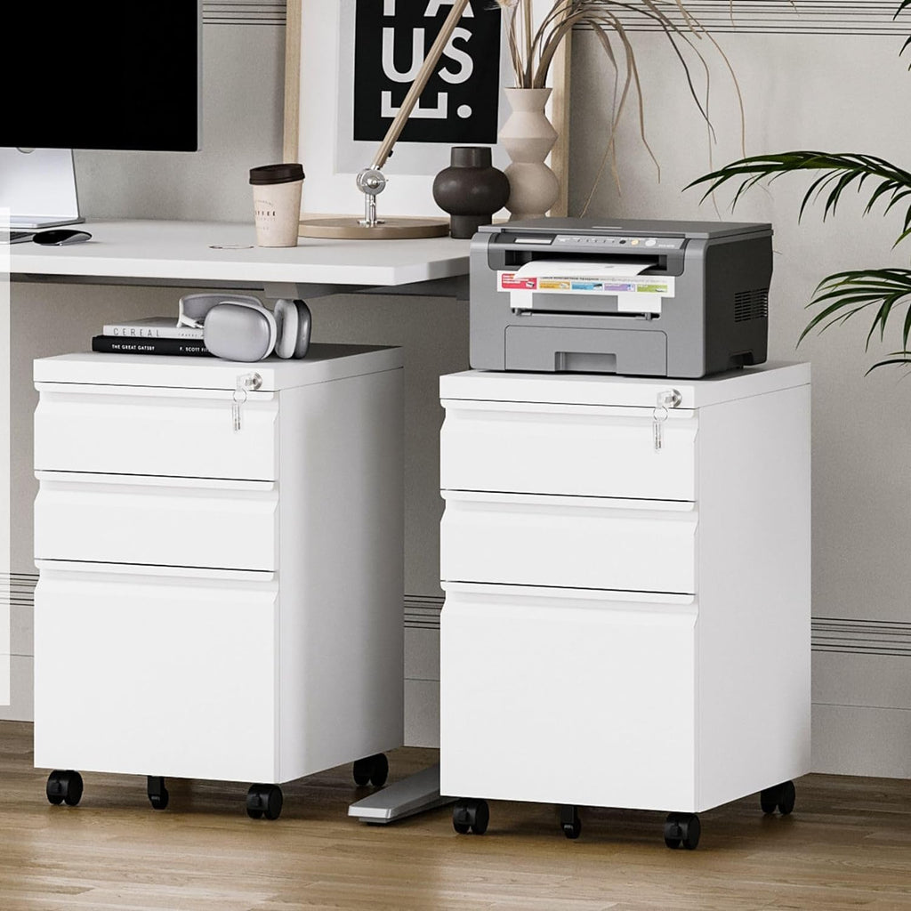 3 Drawer Locking File Cabinet Matte White Q2260