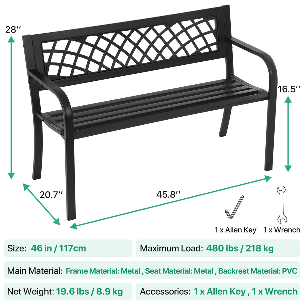 Black Metal Outdoor Bench with Armrests X306013
