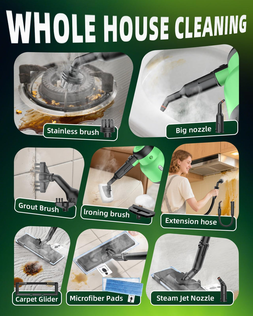 1400W 12-in-1 Steam Mop with Detachable Handheld Steam Cleaner I6602