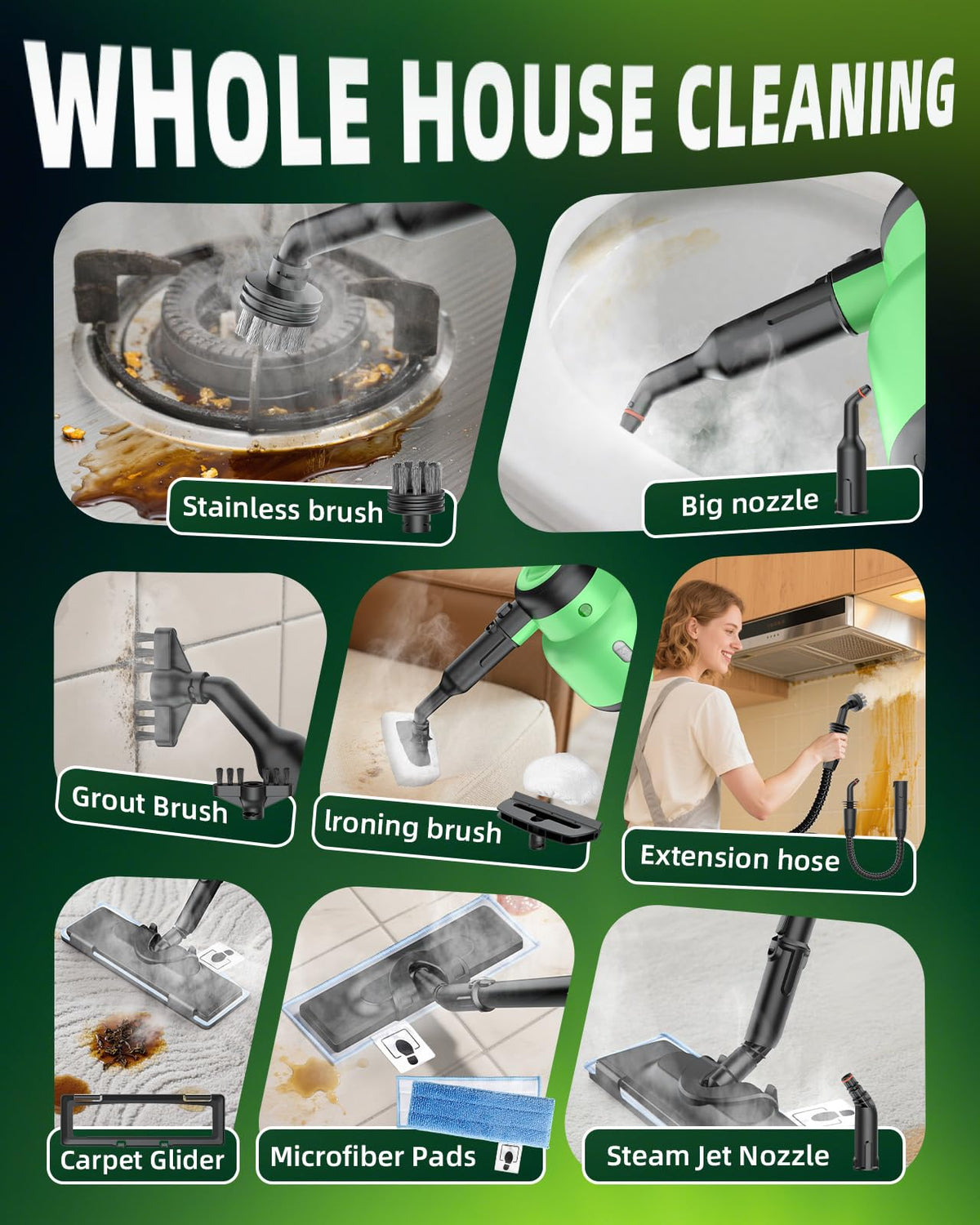 1400W 12-in-1 Steam Mop with Detachable Handheld Steam Cleaner I6602