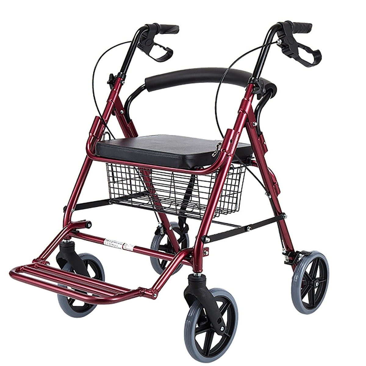 Foldable Rollator Walker with Leather Seat, 8inch Wheels, Brakes and Footrest X3571
