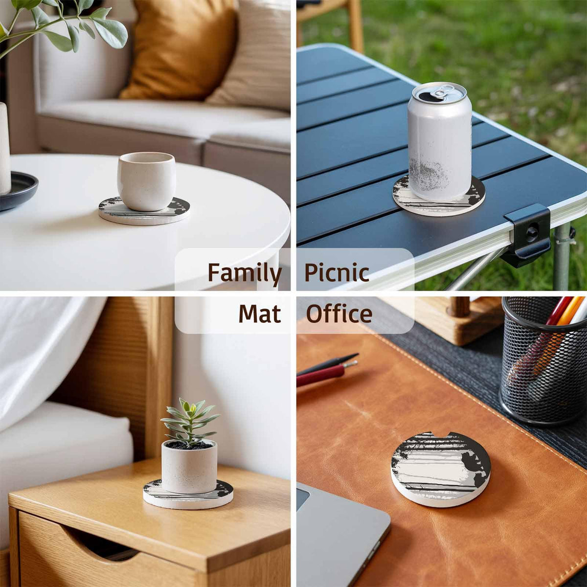 Black Gray Ceramic Car Cup Holder Coasters 2 Pack R746640