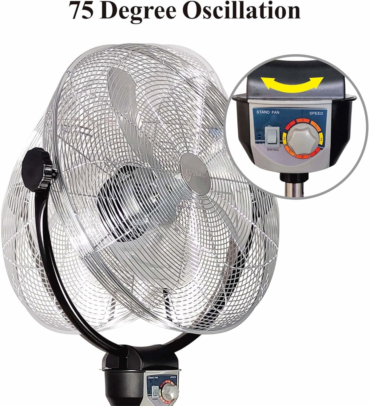 20" 3-Speed Metal Oscillating Stand Fan with Chrome Grill T398