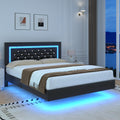 Black Full Floating Bed Frame with LED Lights and Tufted Headboard Z695395