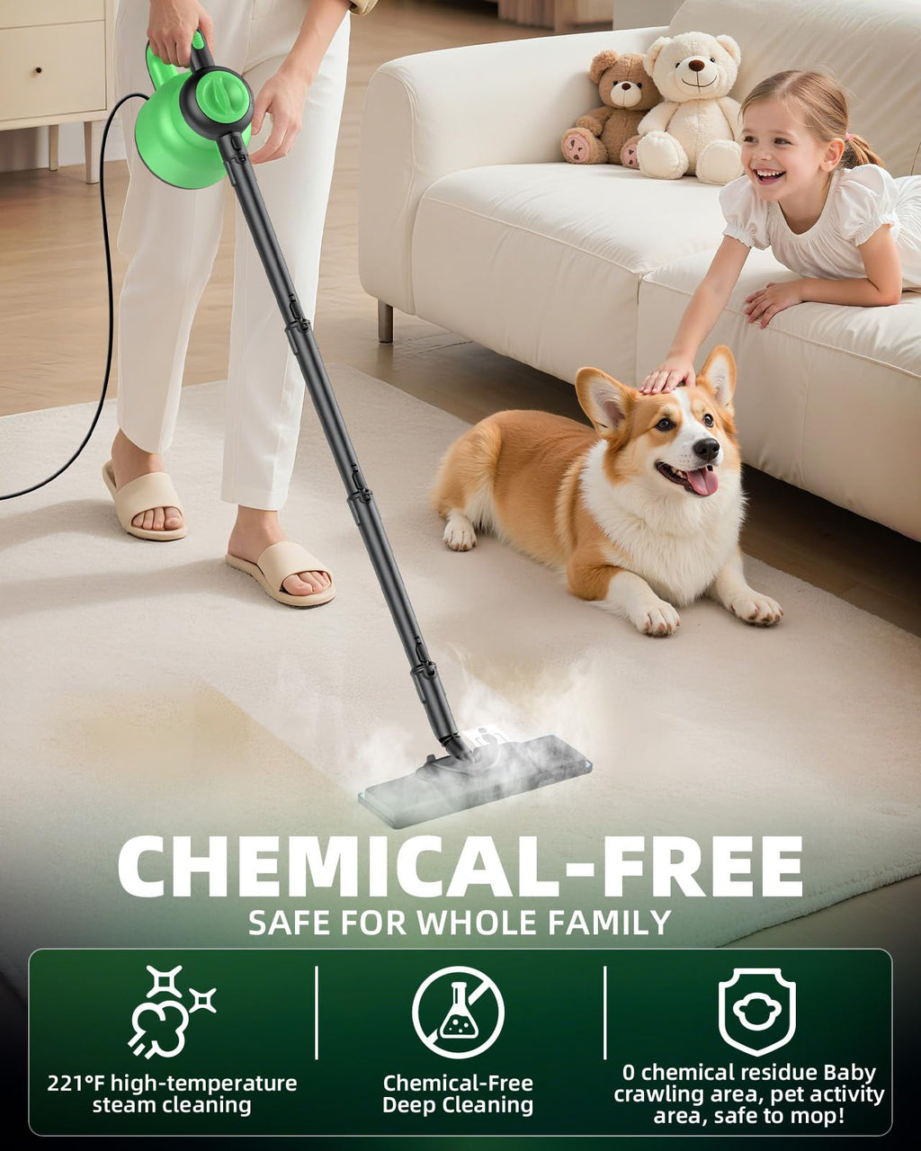 1400W 12-in-1 Steam Mop with Detachable Handheld Steam Cleaner I6602