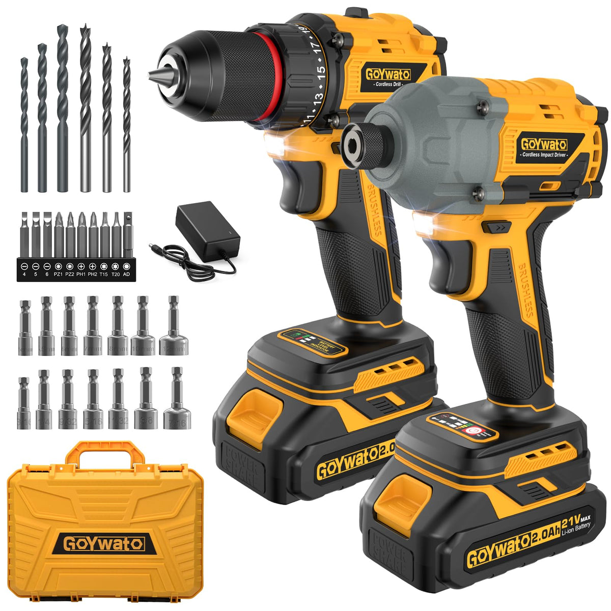 21V Brushless Cordless Drill & Impact Driver Combo Kit J6380