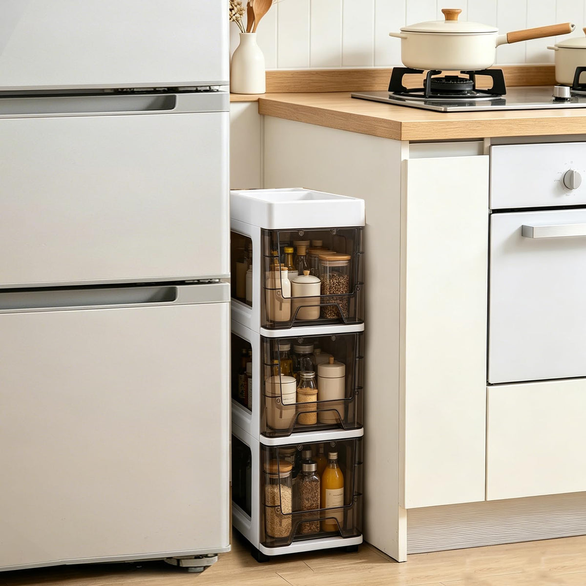 3 Drawer Narrow Plastic Storage Cart with 4 Wheels U69887