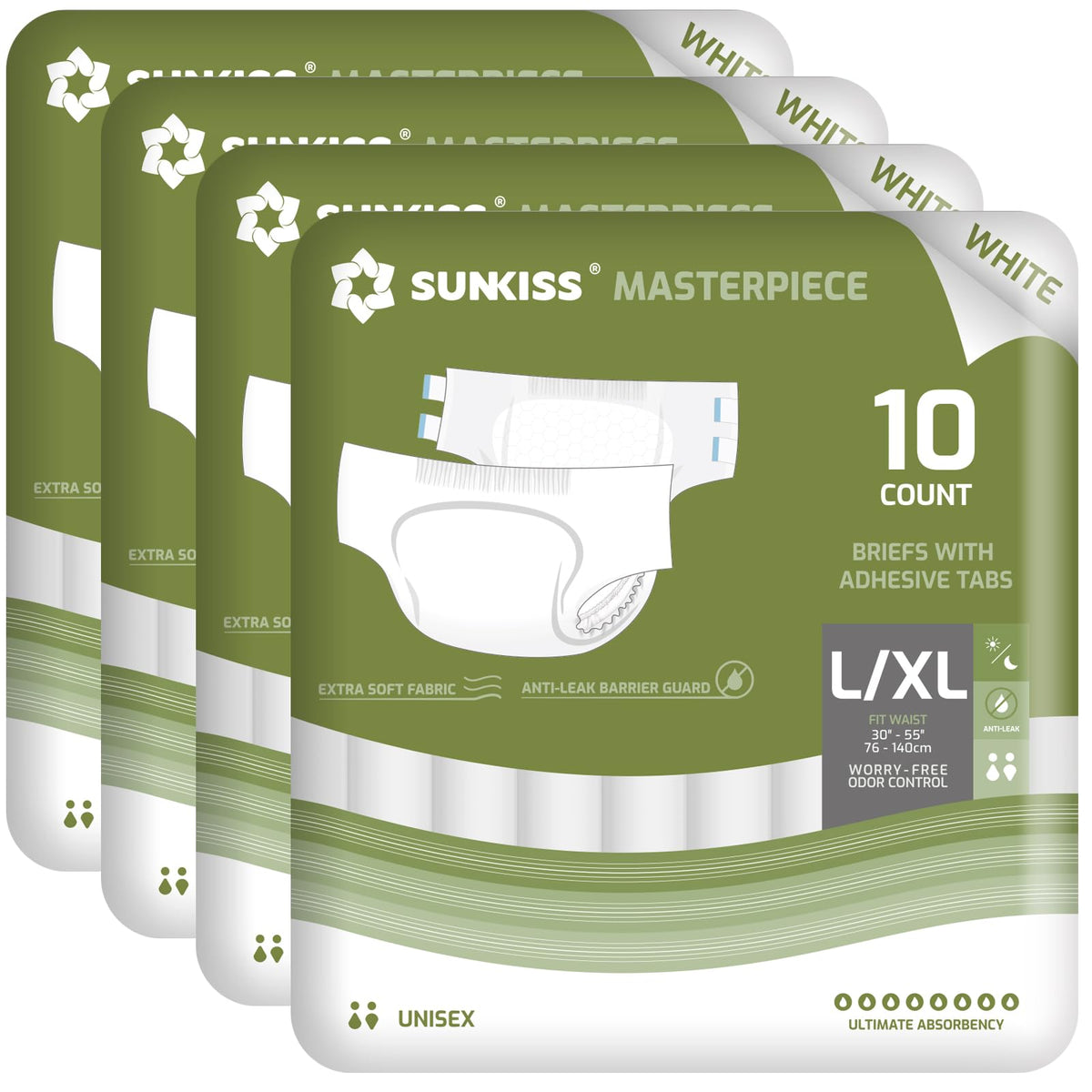 Adult Diapers with Tabs, L/XL, White, 40 Count C184260