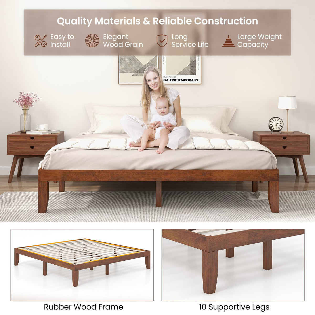 14 Inches Wood Platform Bed Frame King Size L632