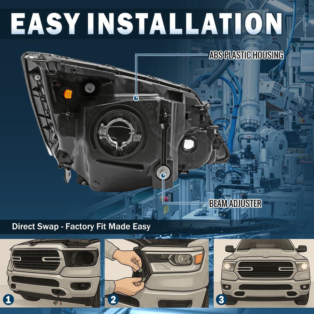 Black Halogen Headlights Pair K306
