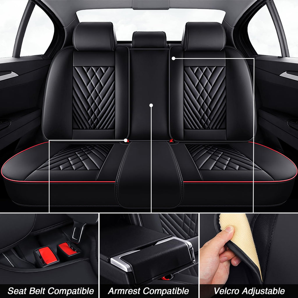 Black-Red Leather Car Seat Covers Full Set J849