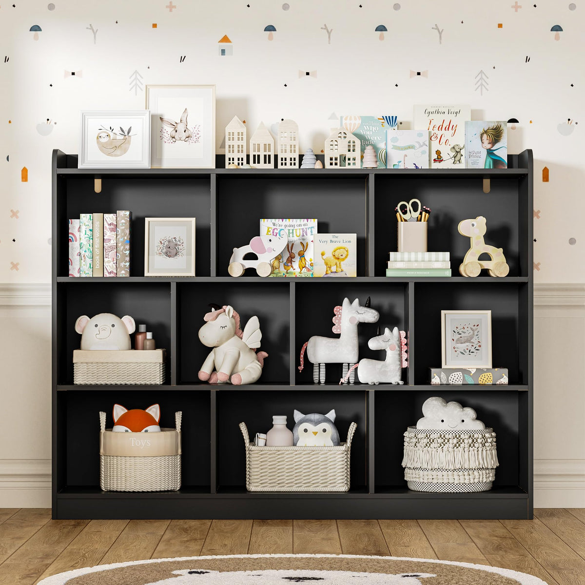 Black 3 Tier Wood Bookshelf E866823