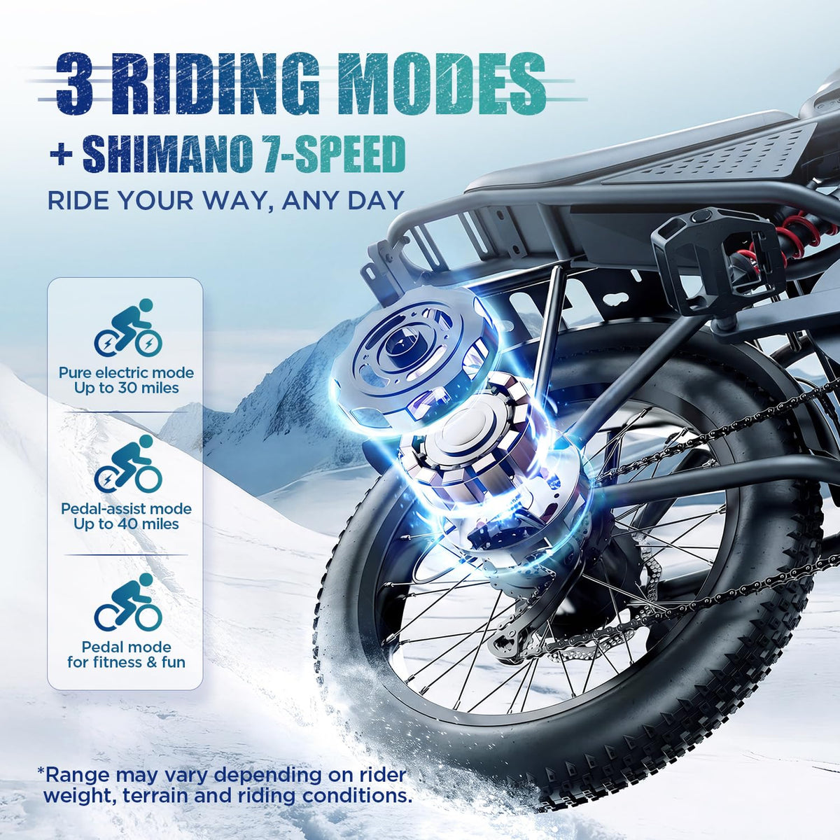 1000W Electric Bike 48V 15Ah 20" Fat Tire 7-Speed X319