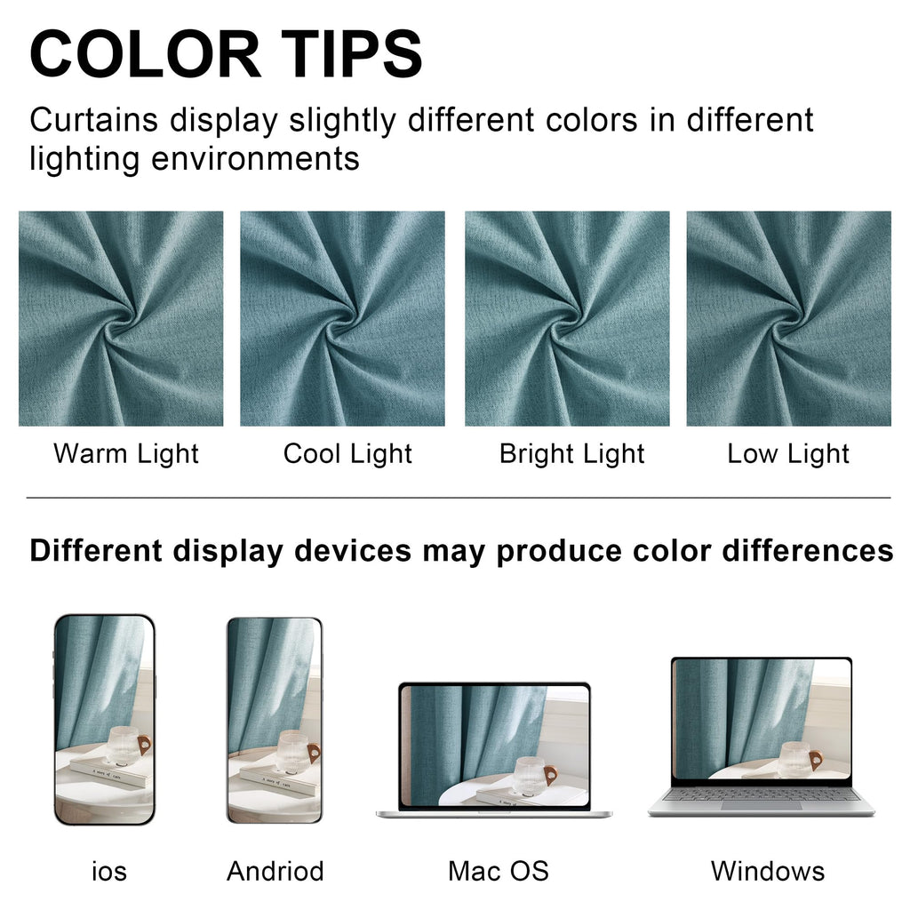 Teal Natural Linen Blackout Curtains 84 inch 2 Panels Set T662477
