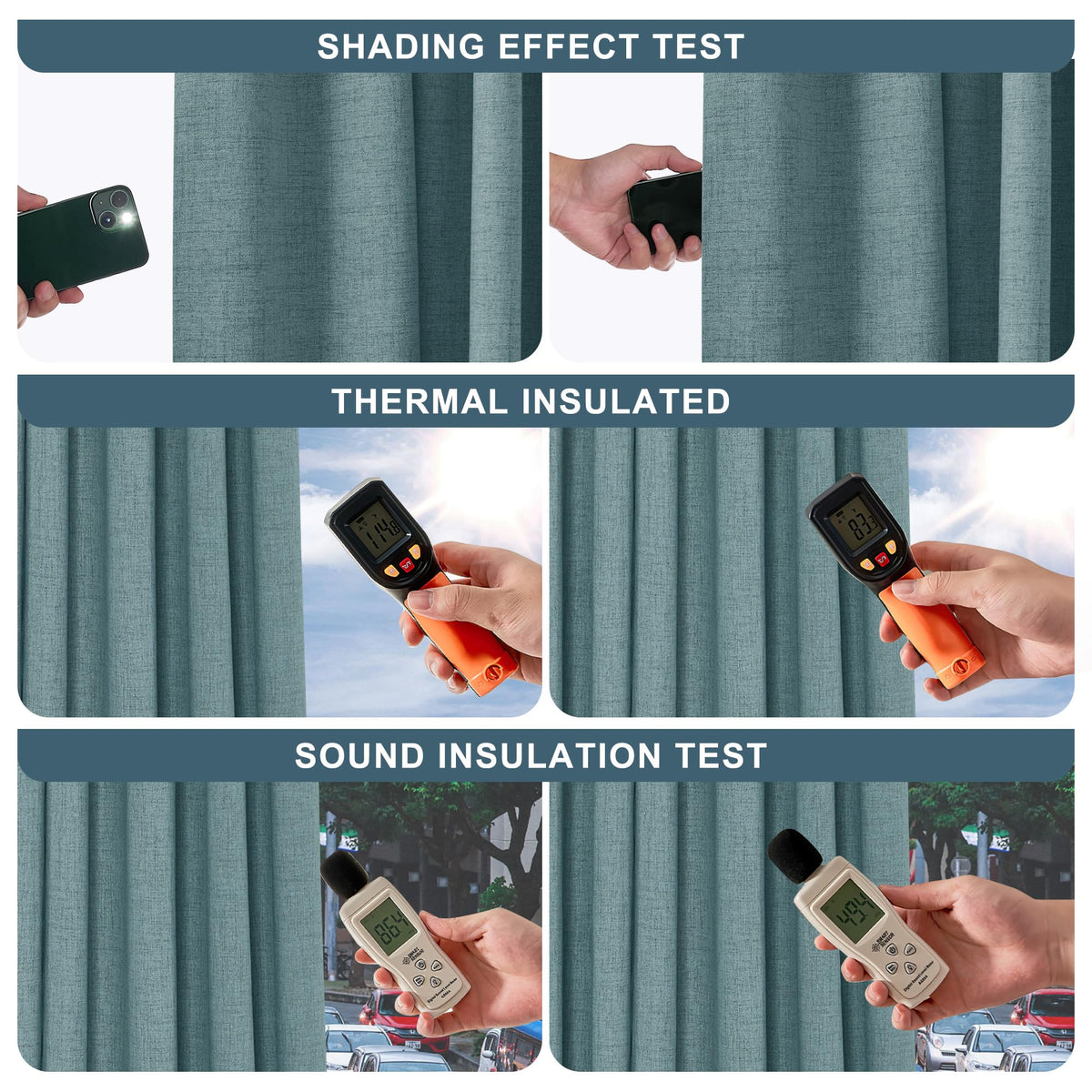 Teal Natural Linen Blackout Curtains 84 inch 2 Panels Set T662477
