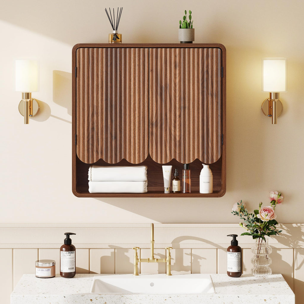 Walnut Fluted Bathroom Wall Cabinet N703