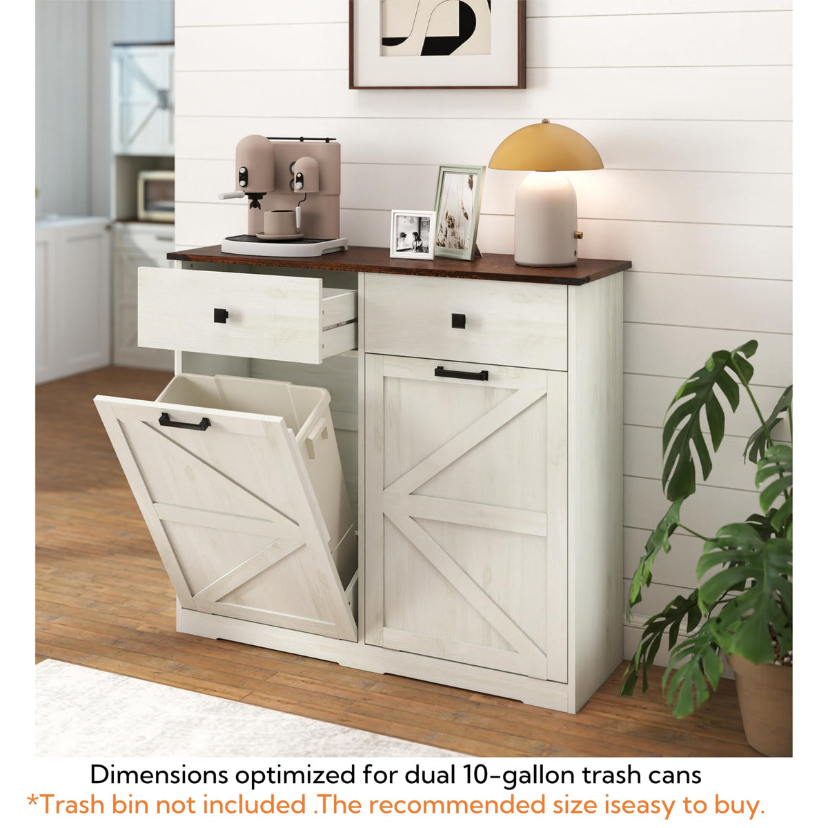 Antique White Tilt Out Trash Cabinet with 2 Drawers V7545
