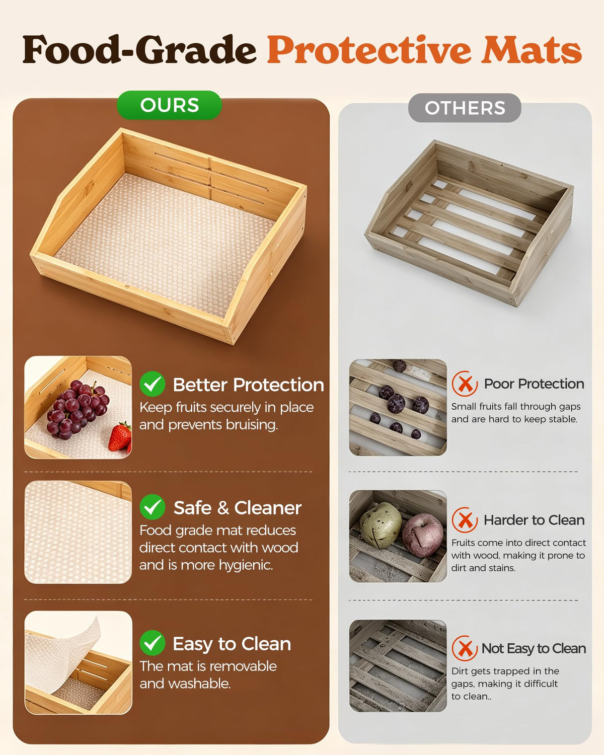 3-Tier Bamboo Fruit Basket with 2 Banana Holders W7349