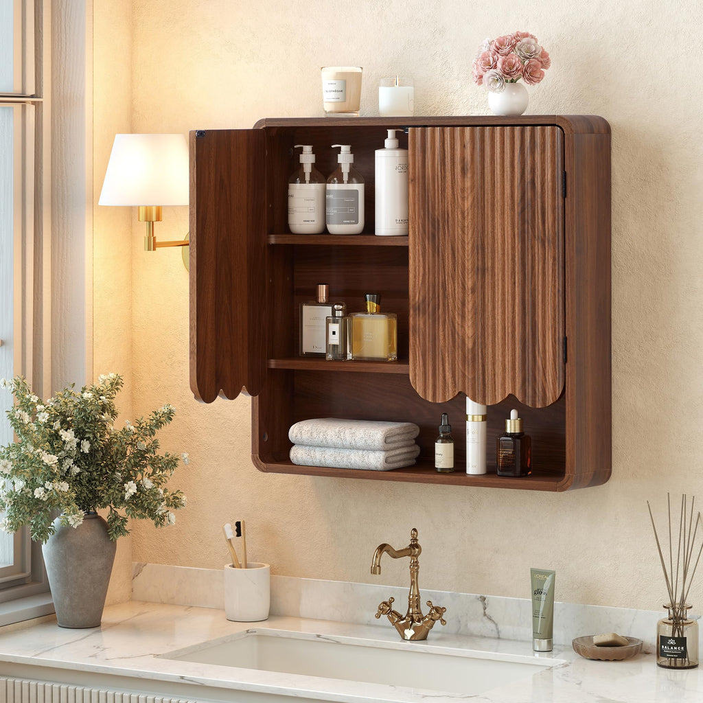Walnut Fluted Bathroom Wall Cabinet N703