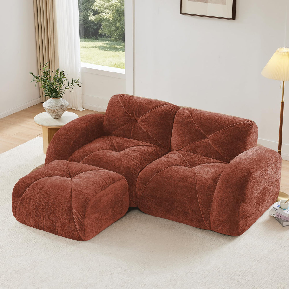 L-Shaped Velvet Sofa with Ottoman K83716