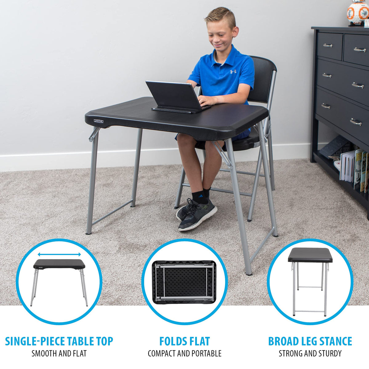 Black and Silver Compact Folding Table U16793
