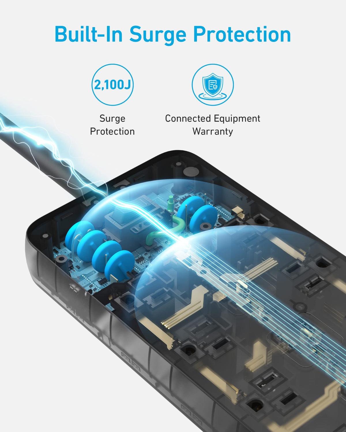 Power Strip with Surge Protector, Outlet Extender, 20W, 12 AC G69346