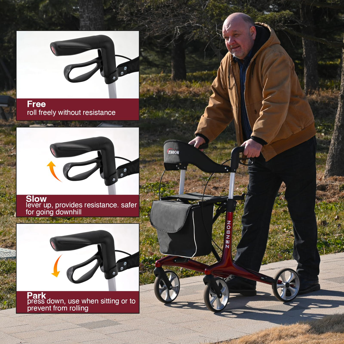 Foldable Rolling Walker with Seat 440 lbs Capacity G123409