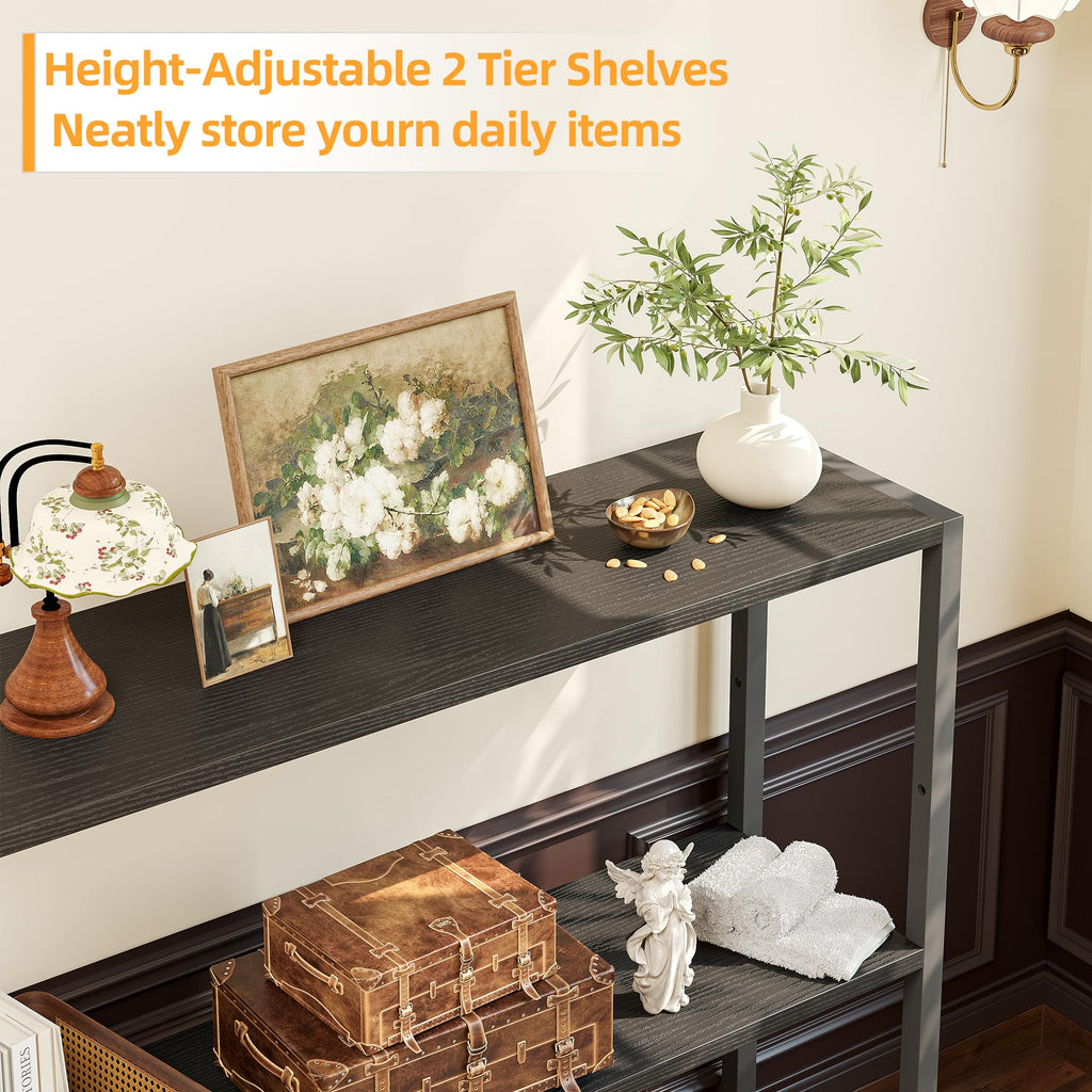 Black Narrow Console Table with Shelves G308101