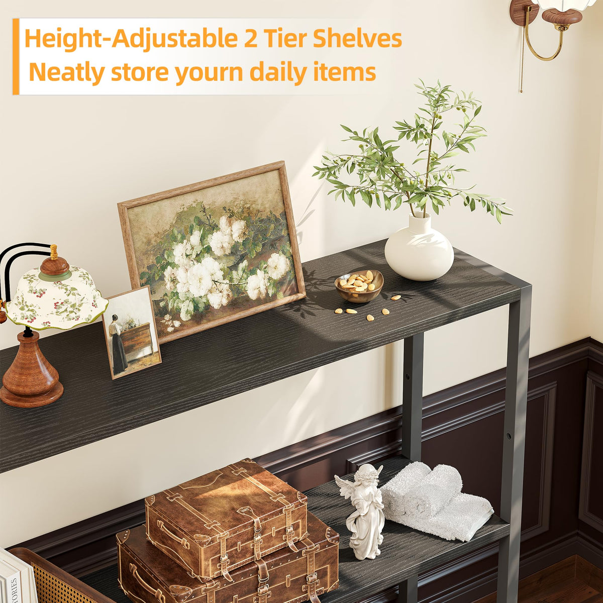 Black Narrow Console Table with Shelves G308101