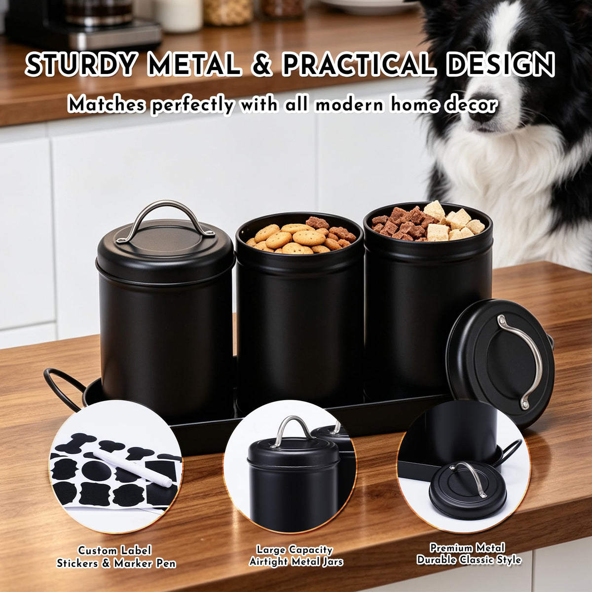 Airtight Dog Treat Container Set with Lid and Tray R35385