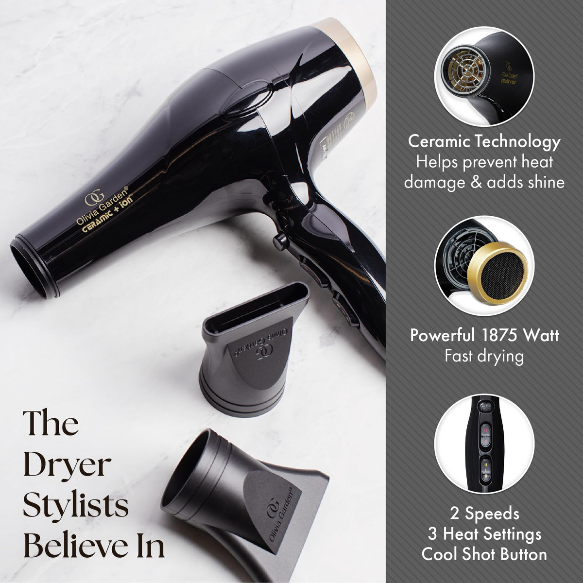 1875W Ceramic Ion Hair Dryer with 2 Nozzles U945