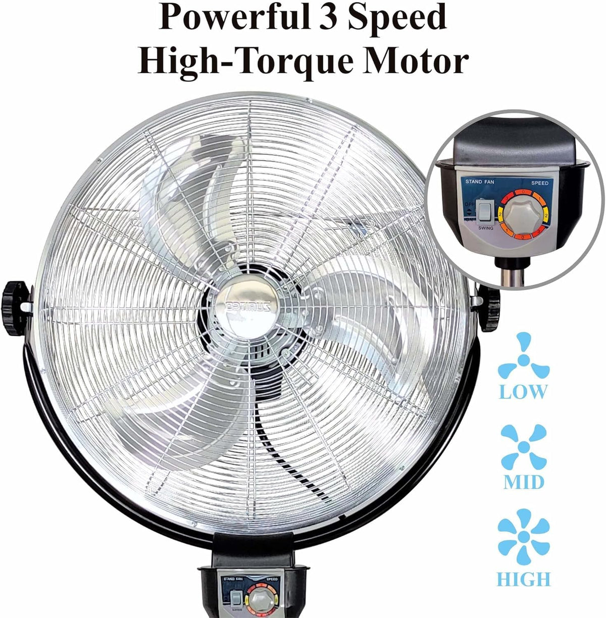 20" 3-Speed Metal Oscillating Stand Fan with Chrome Grill T398