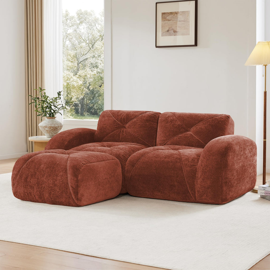 L-Shaped Velvet Sofa with Ottoman K83716