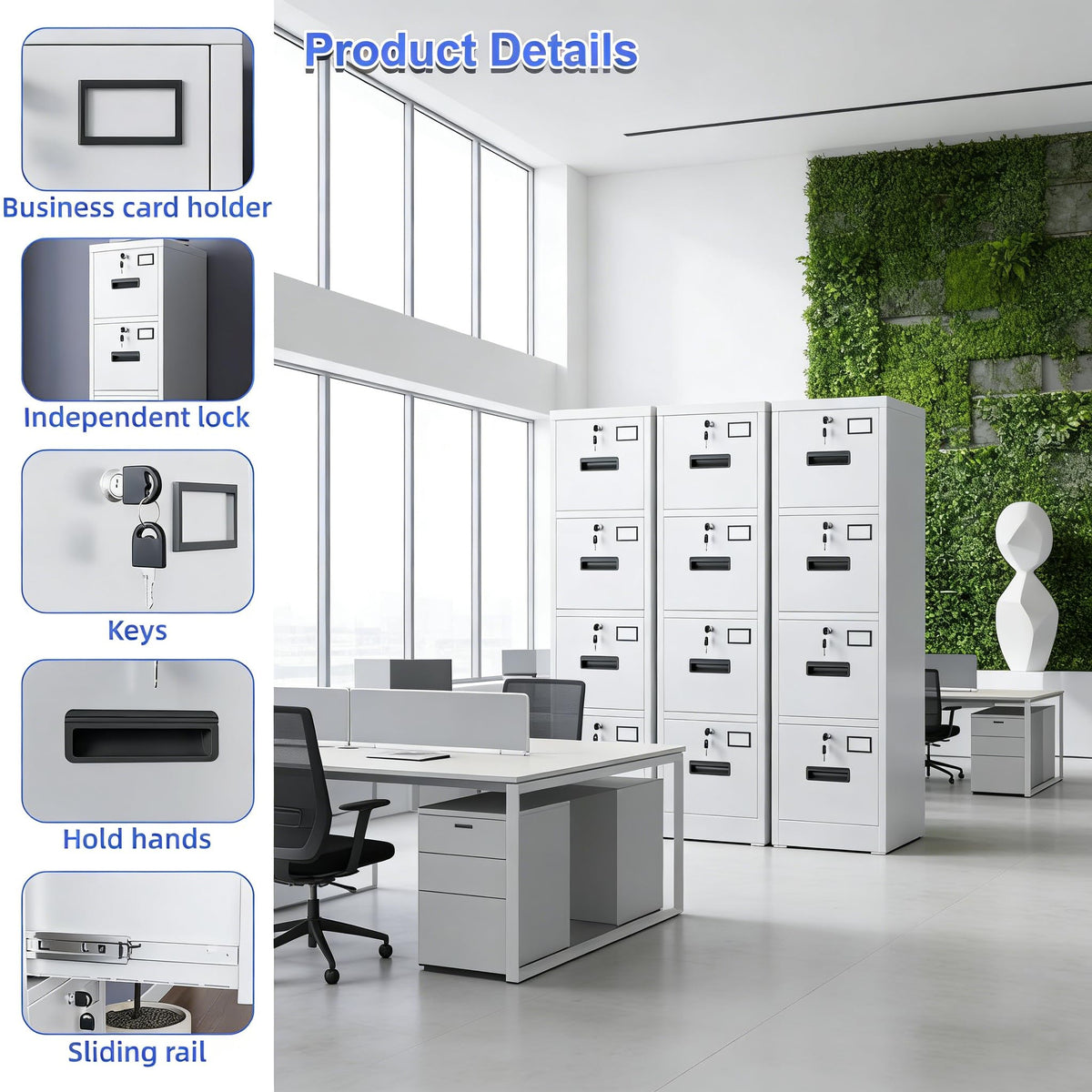 4 Drawer White Metal File Cabinet S3888