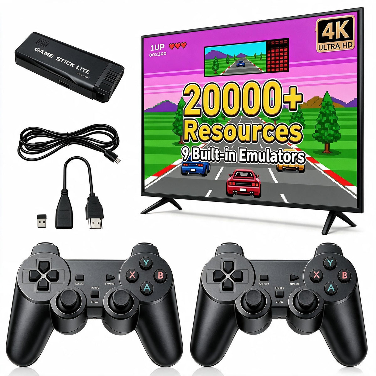 4K HDMI-Compatible Retro Gaming Console with 2.4G Wireless Controllers D2741