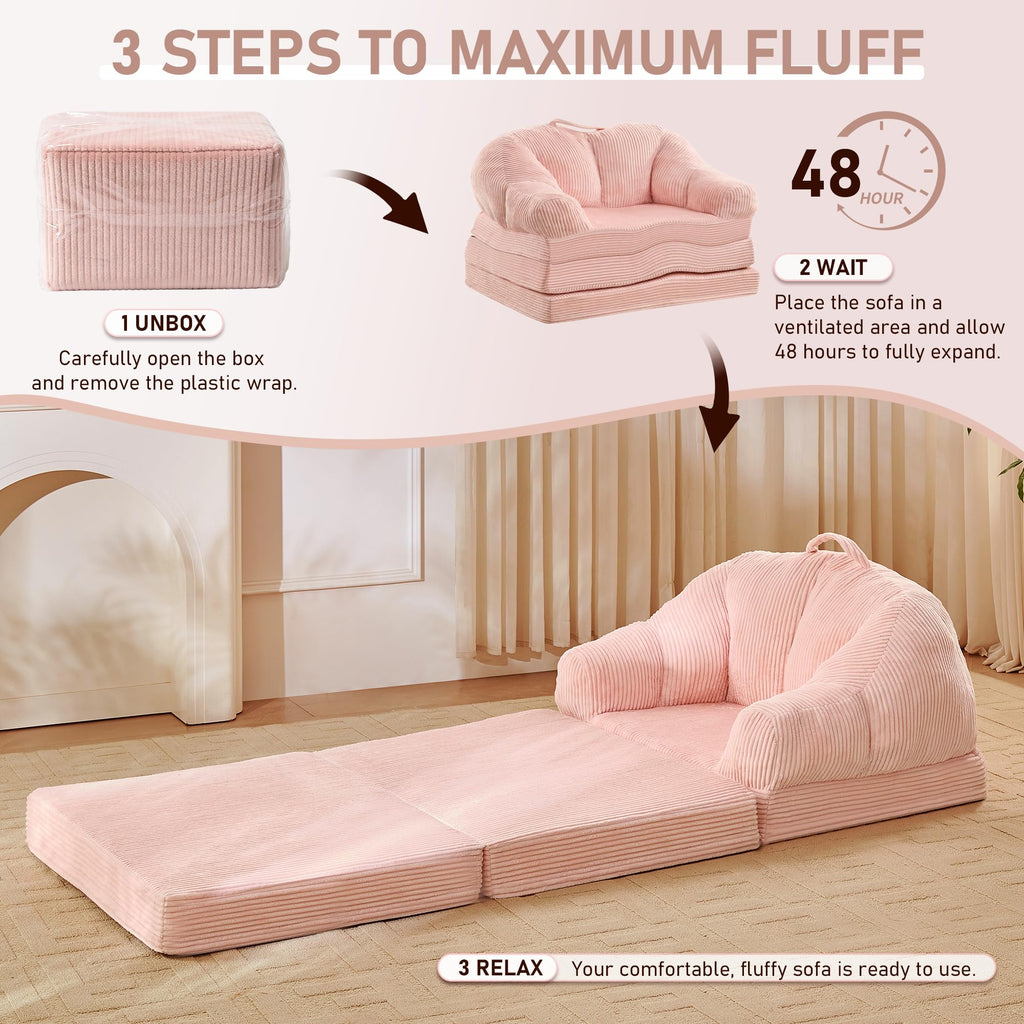 Pink 3-in-1 Convertible Folding Sofa Bed T849